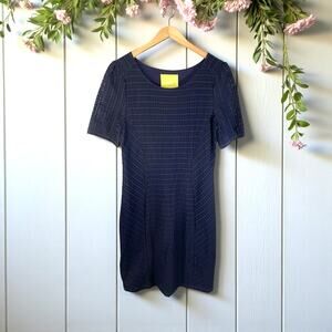 Anthropologie Maeve Womens Seersucker Textured Short Sleeve Work Dress Navy Blue